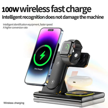 30W 3-in-1 Foldable Fast Charging Dock Station for iPhone 15/14/13/12 Pro Max, Apple Watch Series 8/7/6, and AirPods Wireless Charger