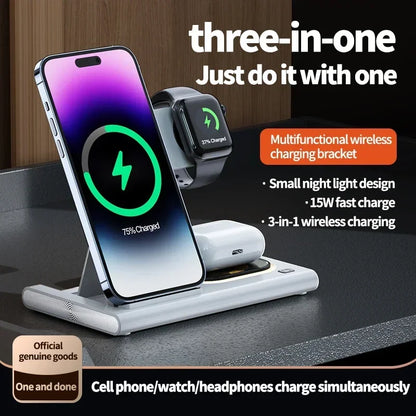 30W 3-in-1 Foldable Fast Charging Dock Station for iPhone 15/14/13/12 Pro Max, Apple Watch Series 8/7/6, and AirPods Wireless Charger