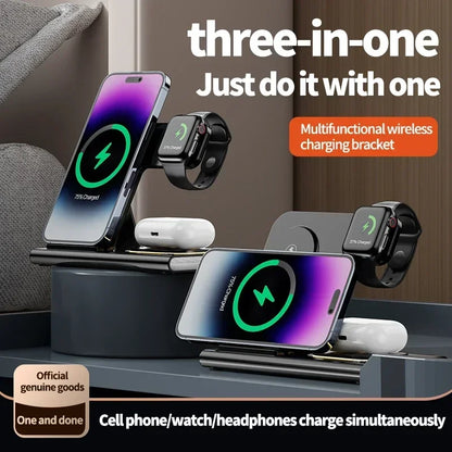 30W 3-in-1 Foldable Fast Charging Dock Station for iPhone 15/14/13/12 Pro Max, Apple Watch Series 8/7/6, and AirPods Wireless Charger