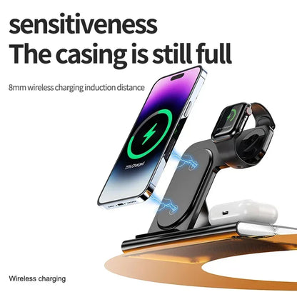 30W 3-in-1 Foldable Fast Charging Dock Station for iPhone 15/14/13/12 Pro Max, Apple Watch Series 8/7/6, and AirPods Wireless Charger