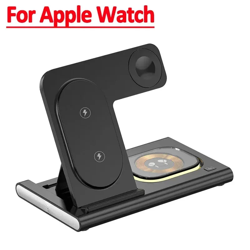 30W 3-in-1 Foldable Fast Charging Dock Station for iPhone 15/14/13/12 Pro Max, Apple Watch Series 8/7/6, and AirPods Wireless Charger